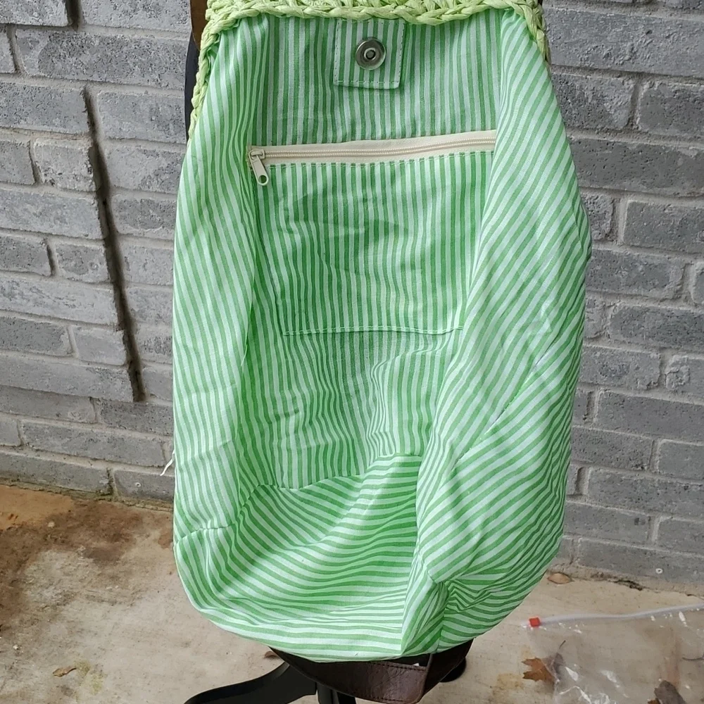 Retro 70s bag boho crepe paper green wood purse stripped bohemian purse …